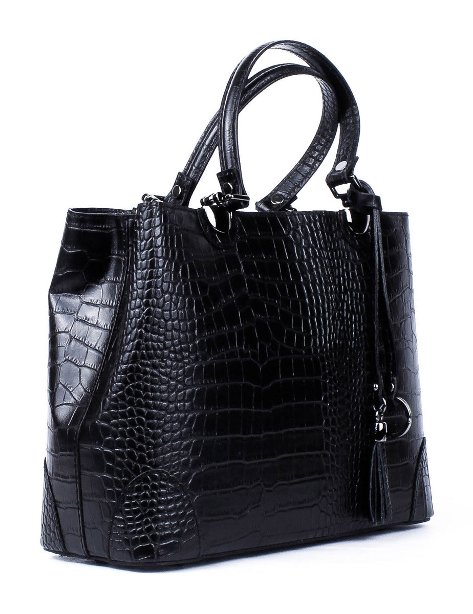 Bolso Tote de piel italiana Fiori Negro