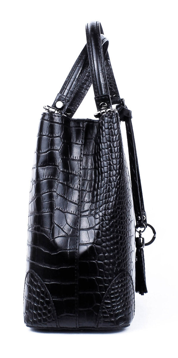 Bolso Tote de piel italiana Fiori Negro