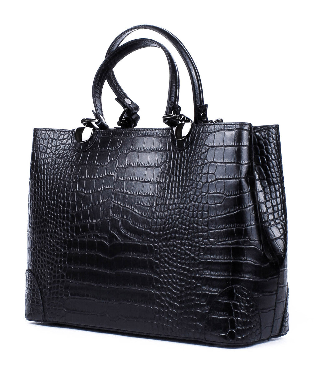 Bolso Tote de piel italiana Fiori Negro