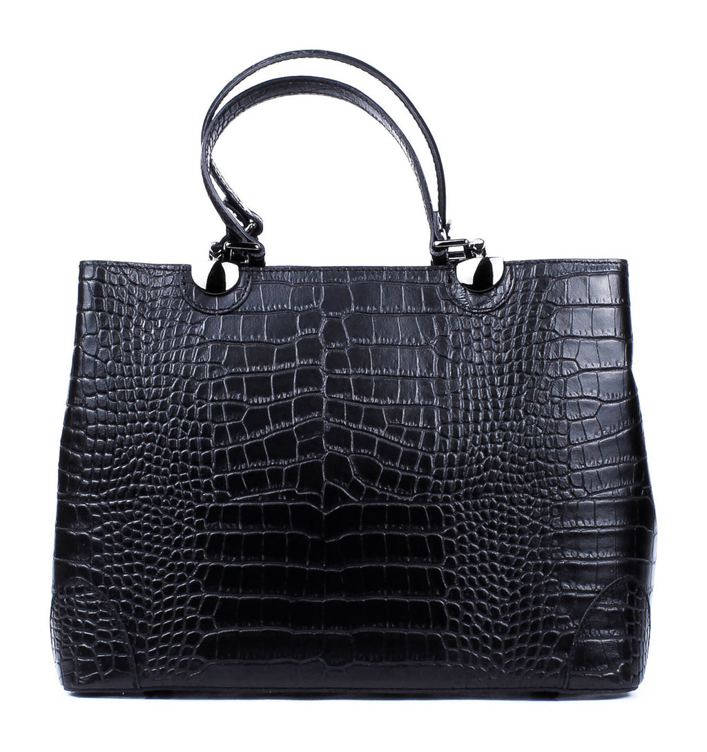 Bolso Tote de piel italiana Fiori Negro