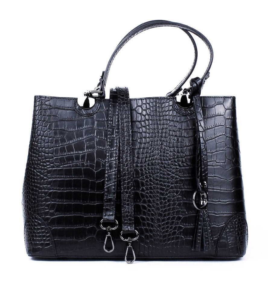 Bolso Tote de piel italiana Fiori Negro