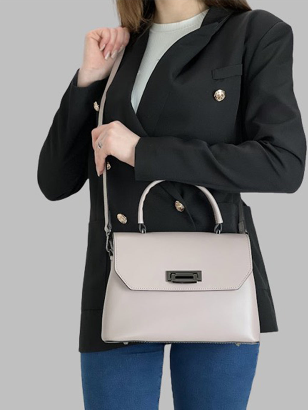 Bolso de mano de piel italiana STOCATTO Beige