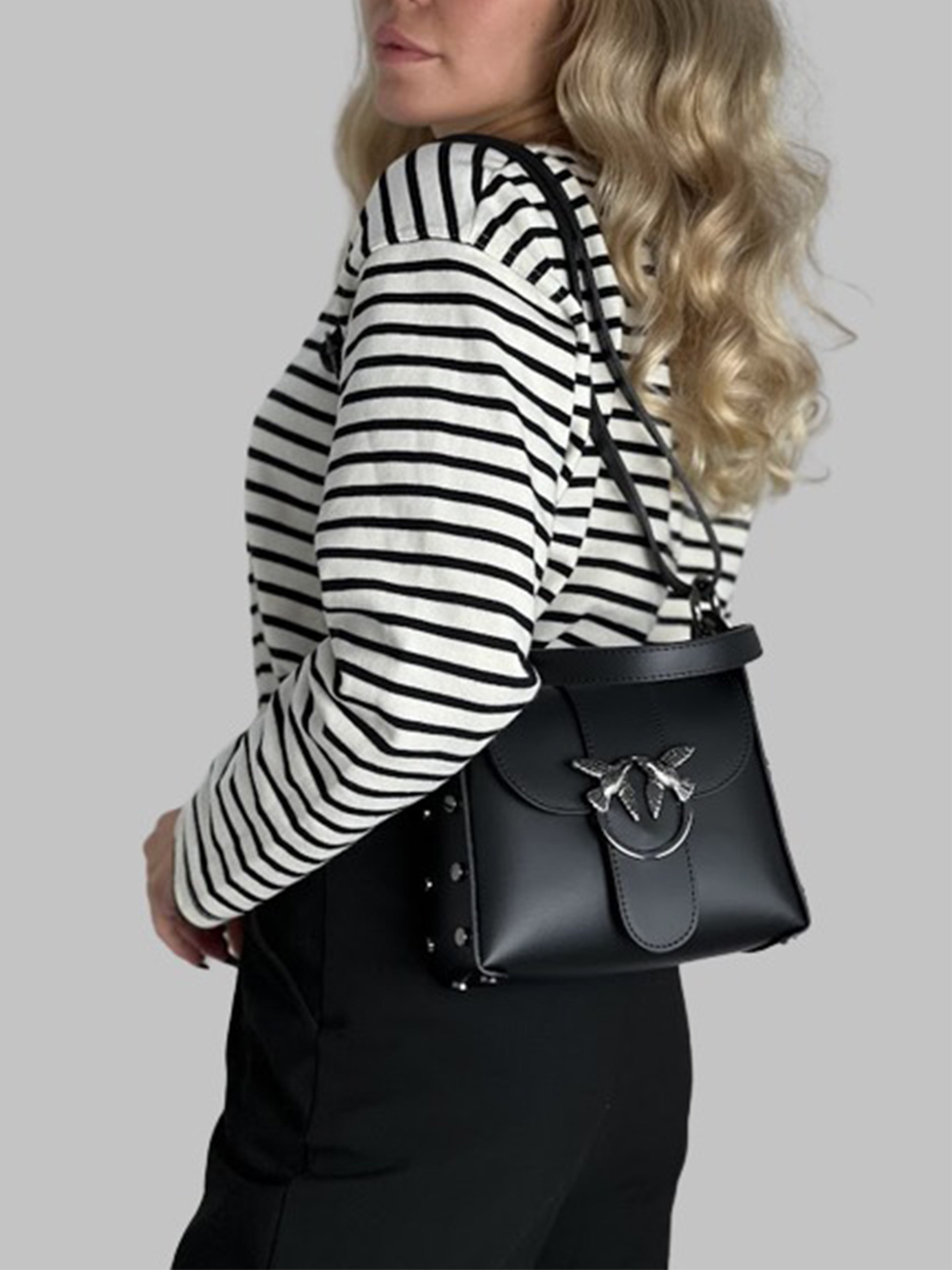 Bolso de hombro de piel italiana Negro 1714-05-31