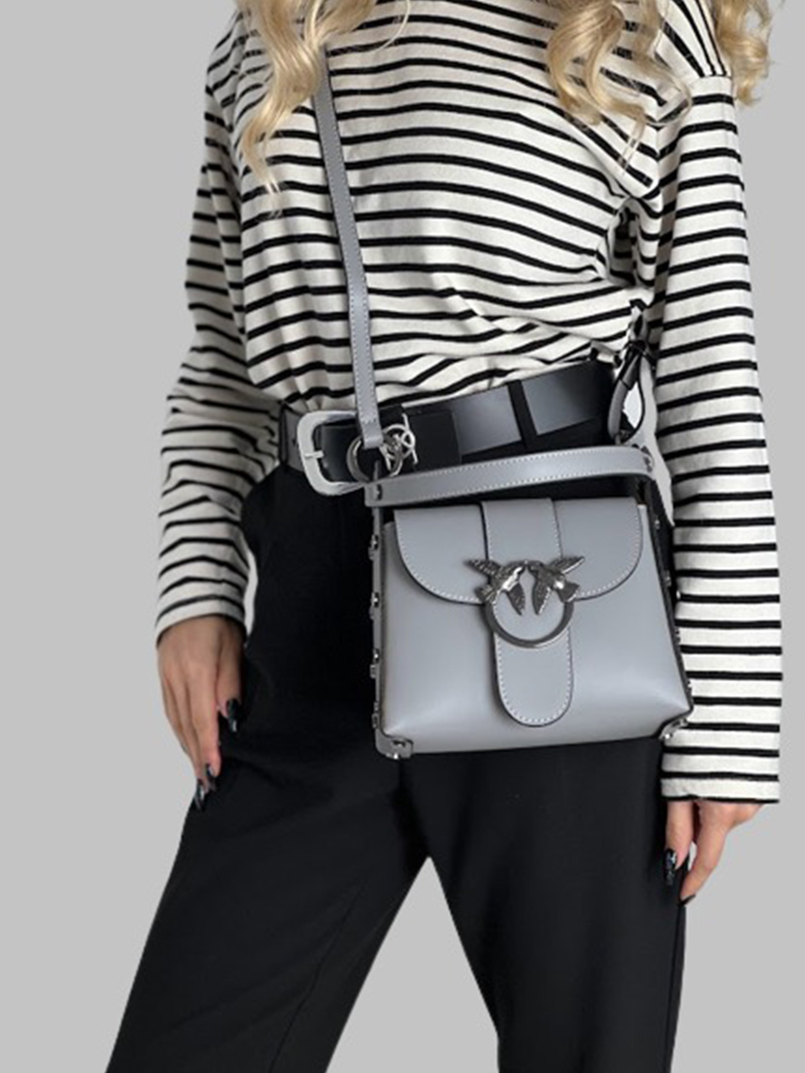 Bolso de hombro de piel italiana Gris 1714-18-31