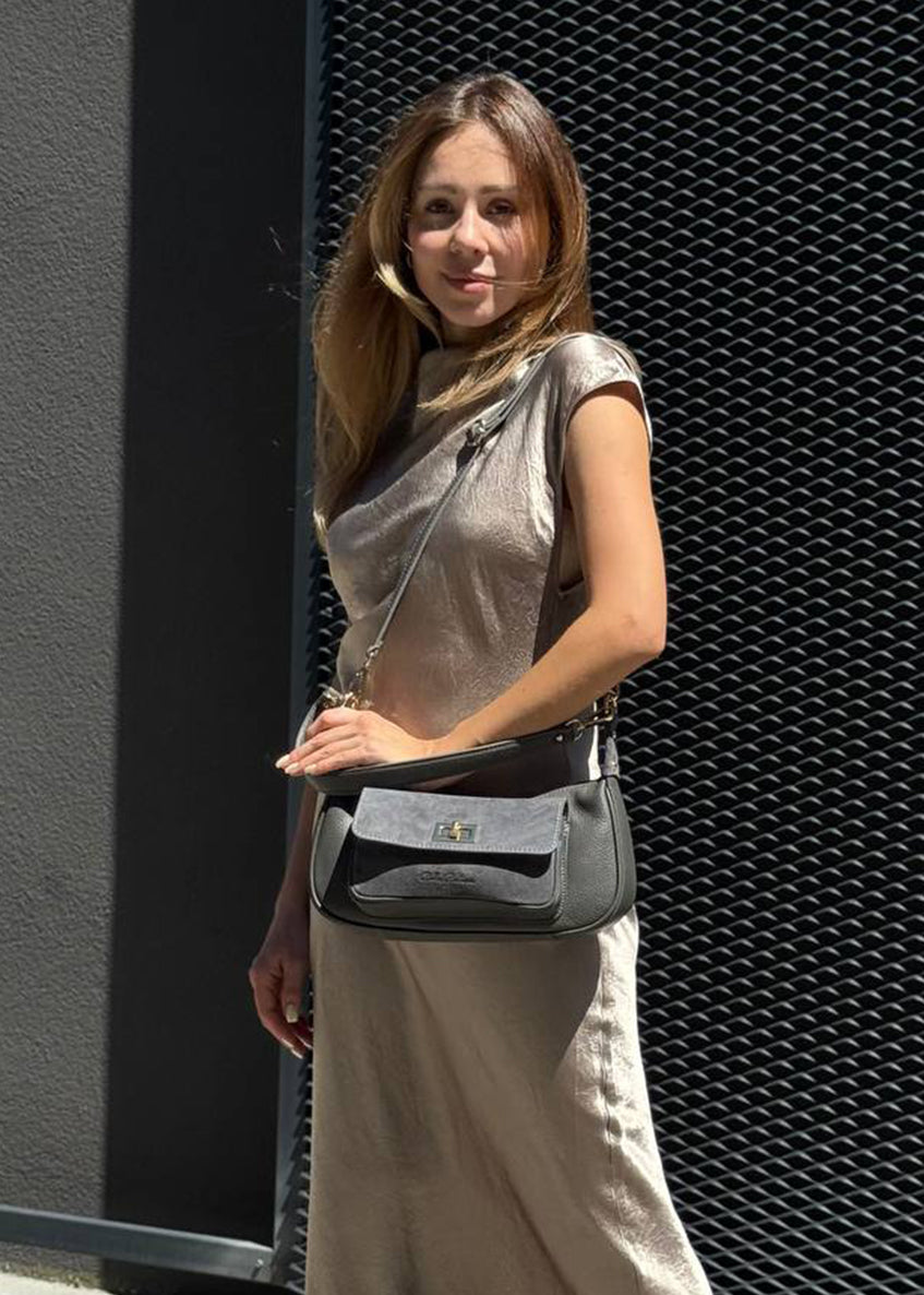 Bandolera de piel italiana Gris 3970-27-47