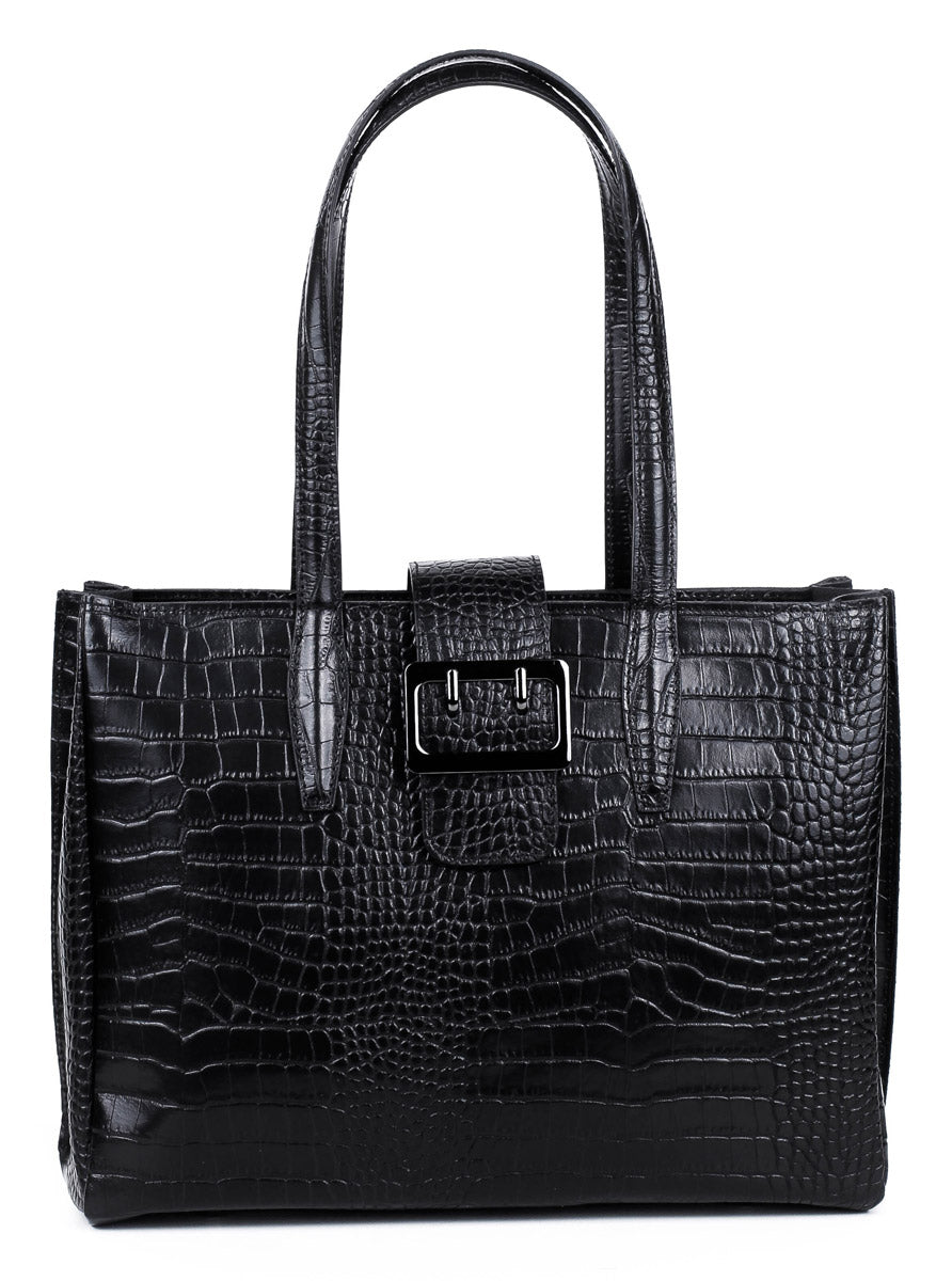 Bolso de mano de piel italiana Accordy Negro