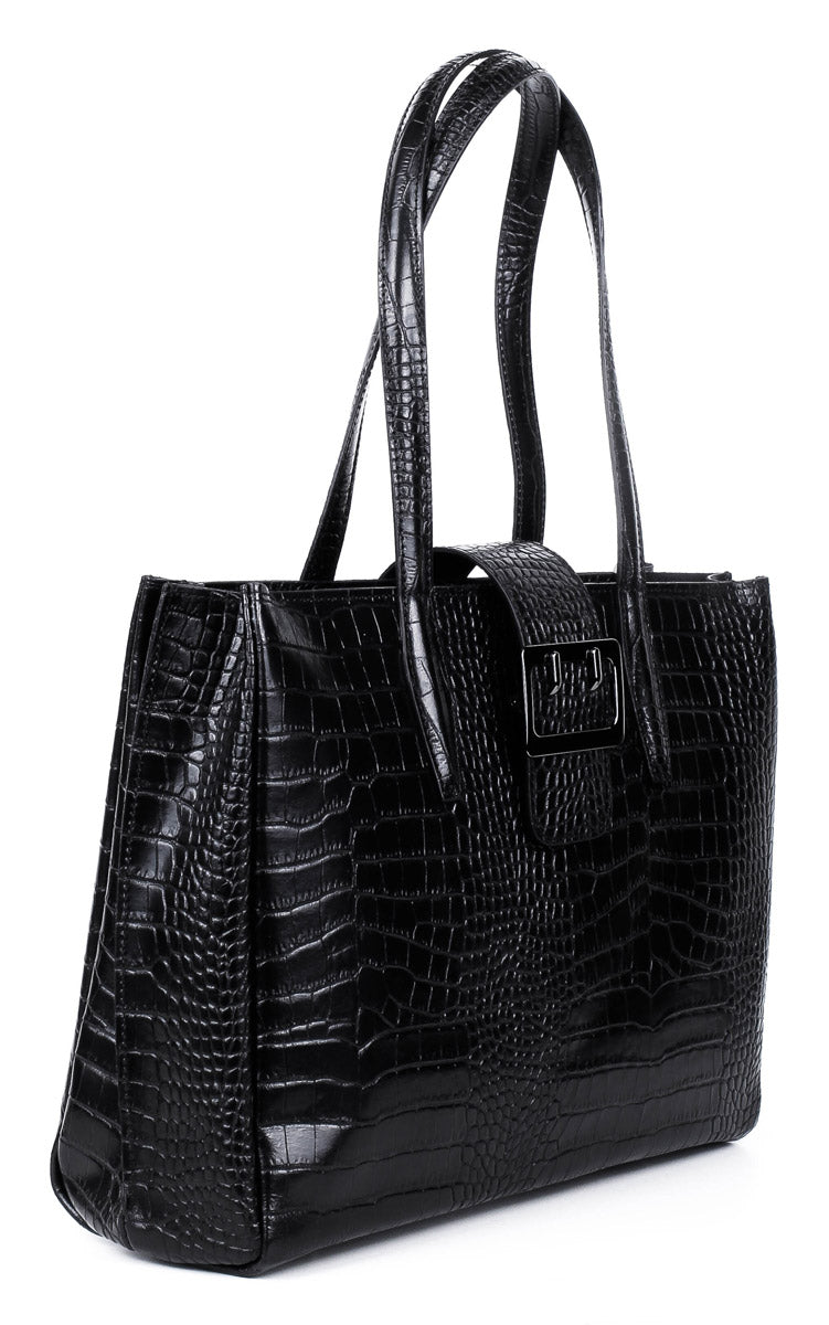 Bolso de mano de piel italiana Accordy Negro