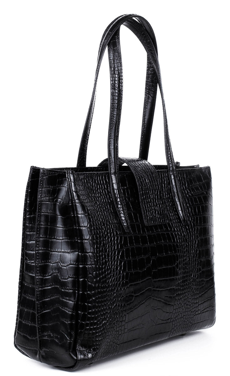 Bolso de mano de piel italiana Accordy Negro