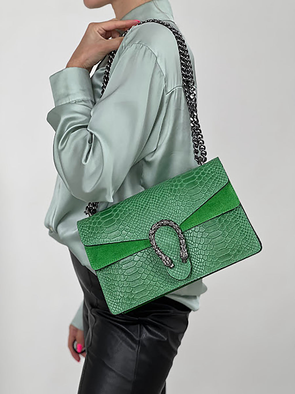 Bandolera de piel italiana Verde 9639-08-35