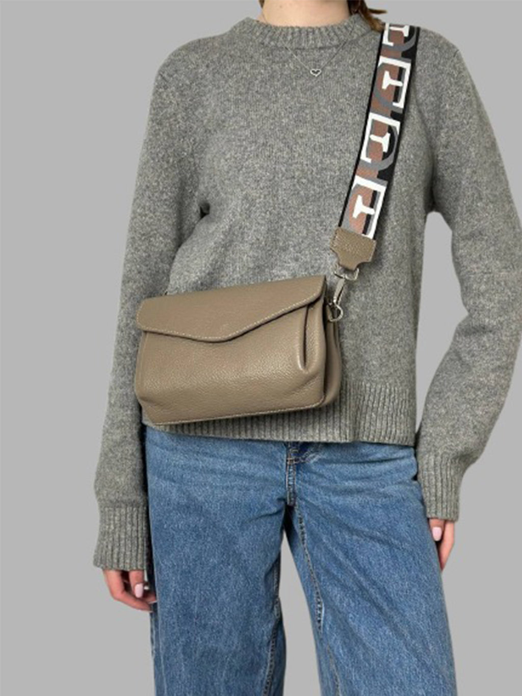 Bandolera de piel italiana Gris, Marrón 2104-104-32