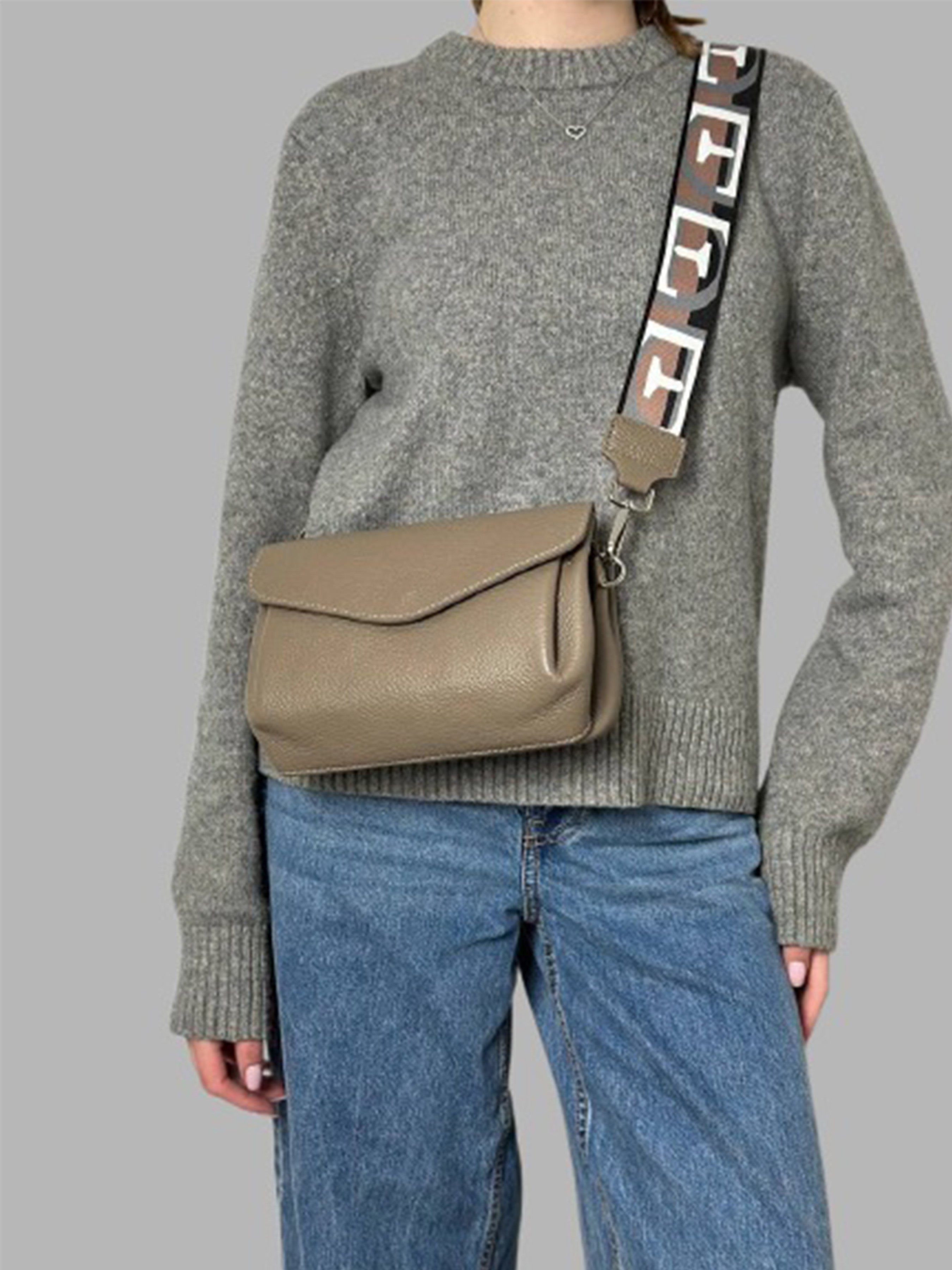 Bandolera de piel italiana Gris, Marrón 2104-104-32