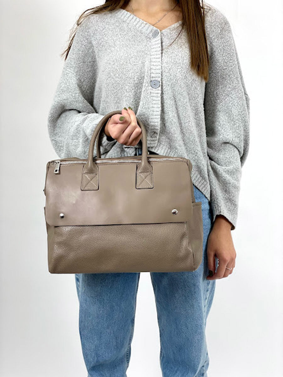 Bolso de mano de piel italiana Desireless Marrón