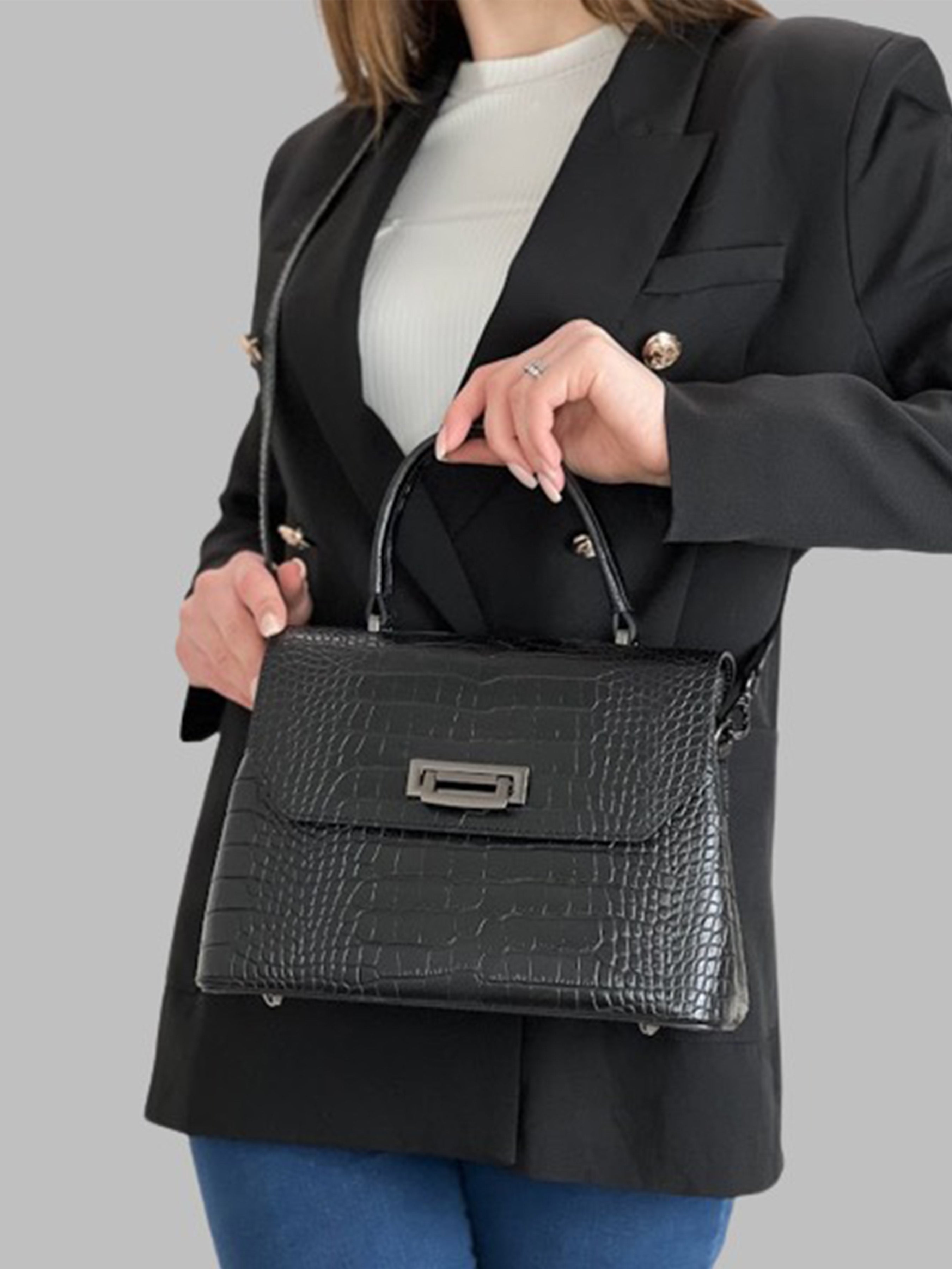 Bolso de mano de piel italiana STOCATTO Negro