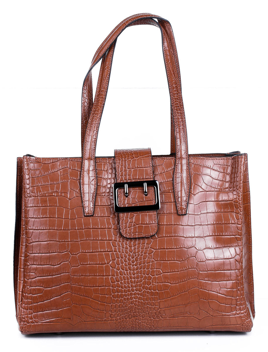 Bolso de mano de piel italiana Accordy Marrón