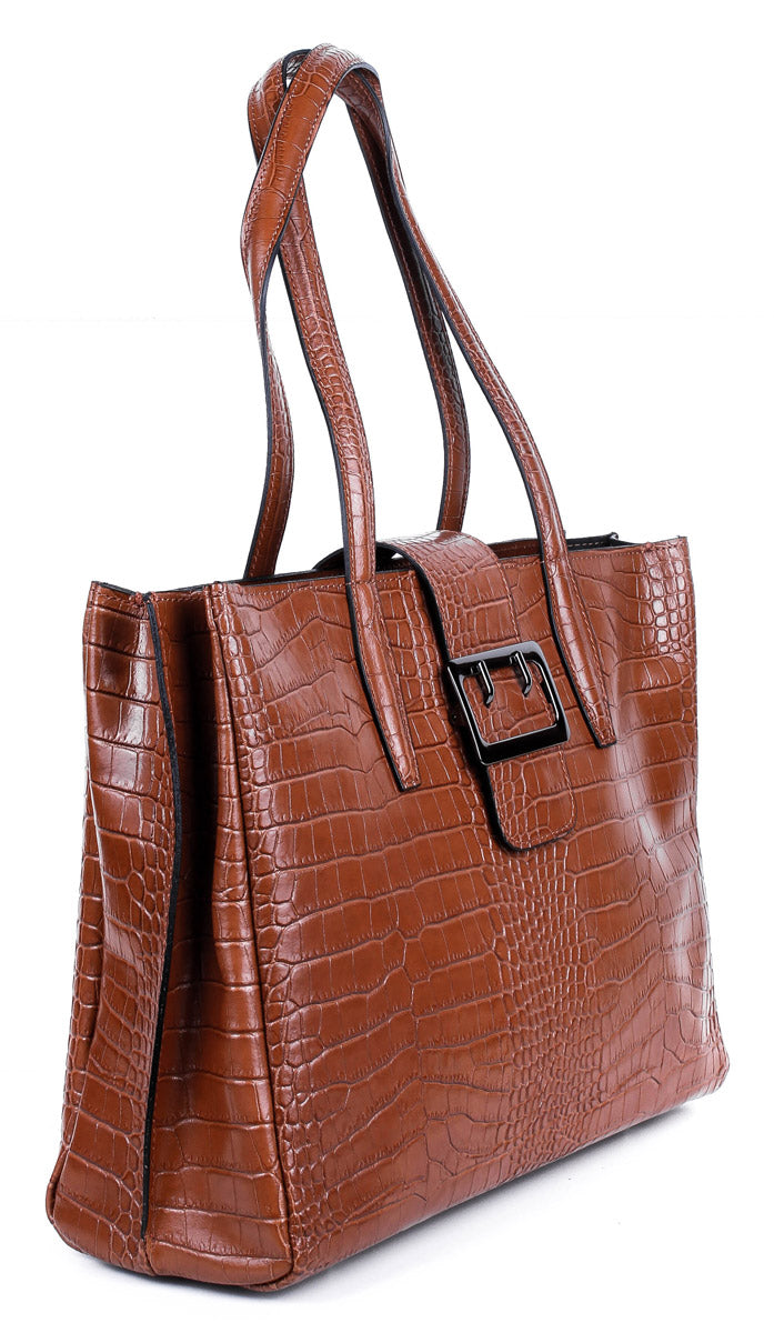 Bolso de mano de piel italiana Accordy Marrón