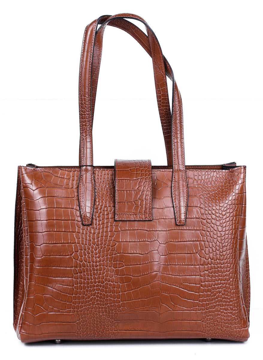 Bolso de mano de piel italiana Accordy Marrón