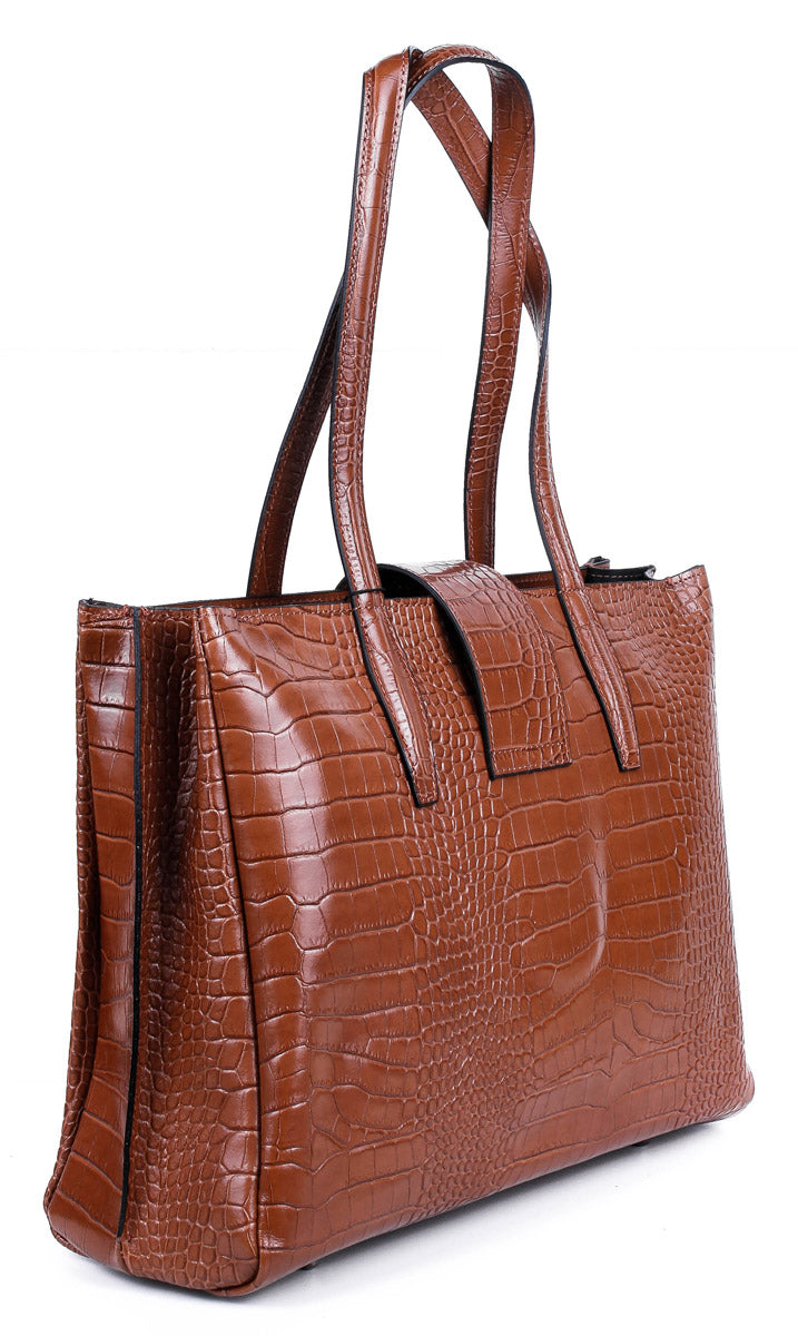 Bolso de mano de piel italiana Accordy Marrón