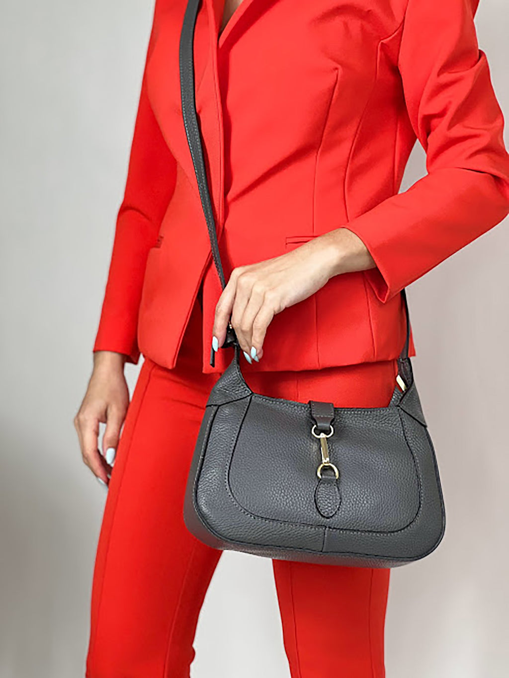 Bolso de hombro de piel italiana Gris 2109-27-32