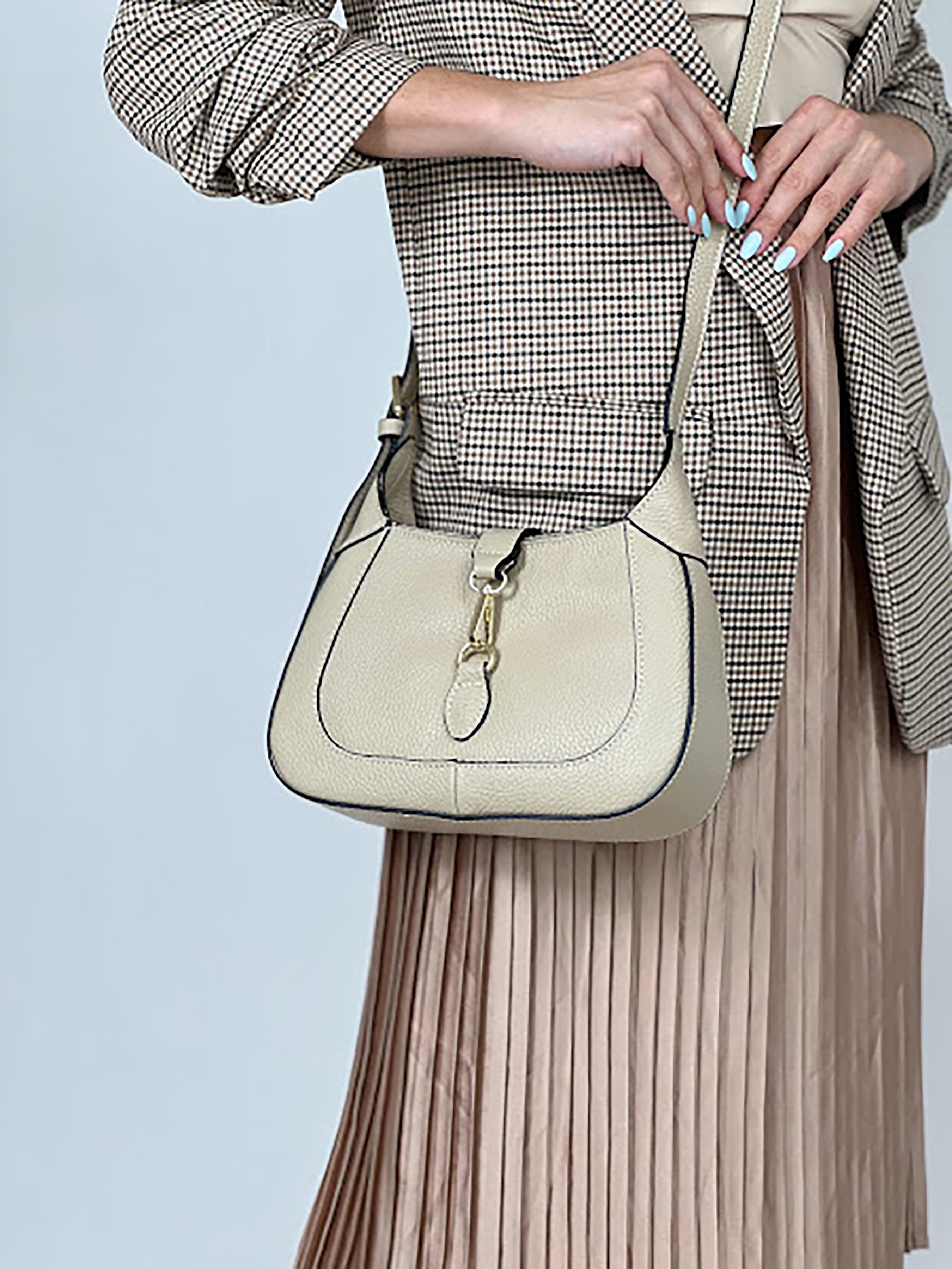 Bolso de hombro de piel italiana Beige 2109-11-32
