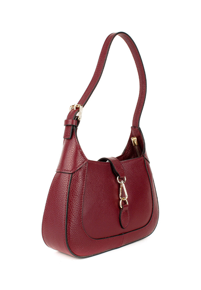 Bolso de hombro de piel italiana Borgoña 2109-103-32