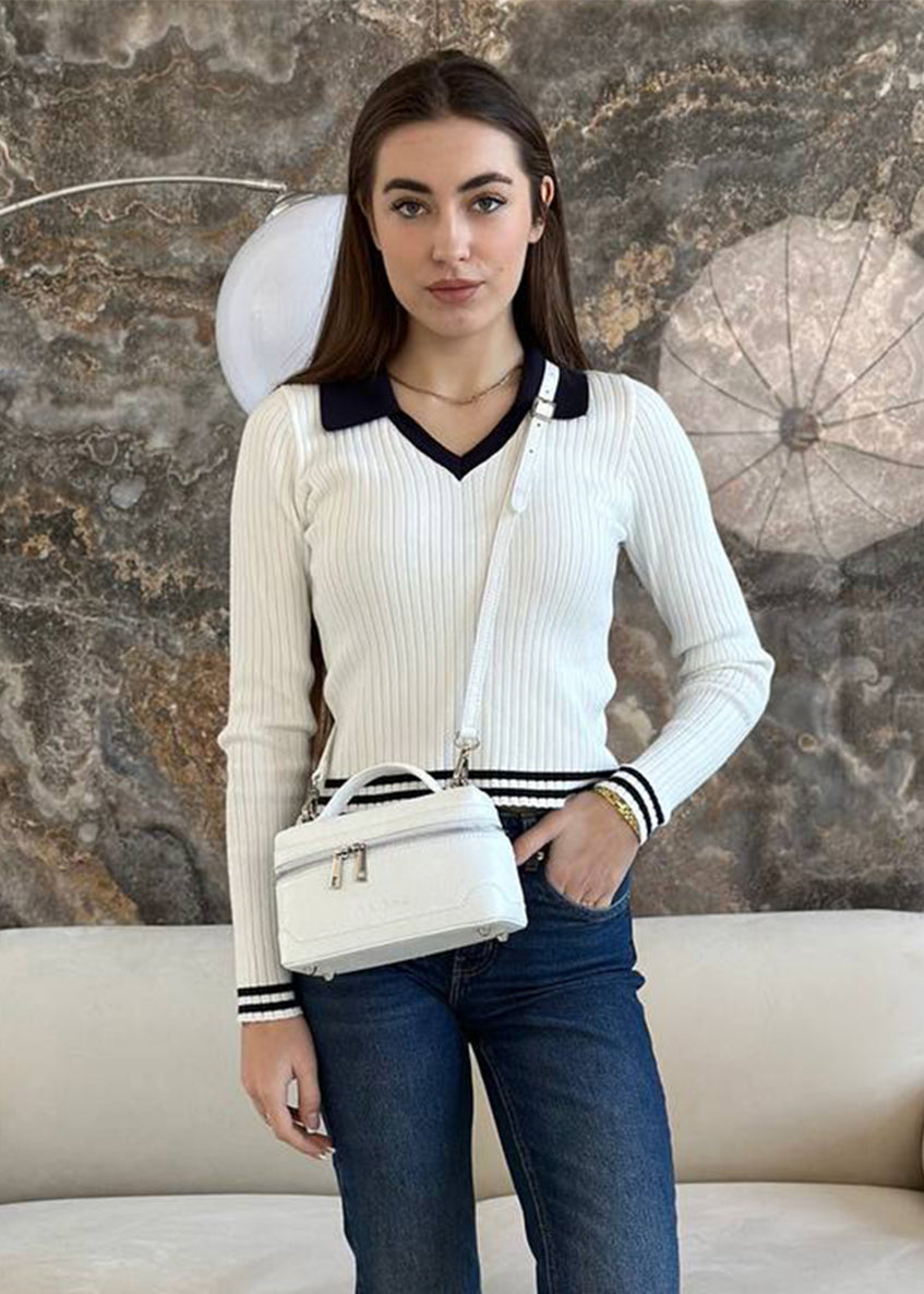 Bandolera de piel italiana Blanco 6344-16-32