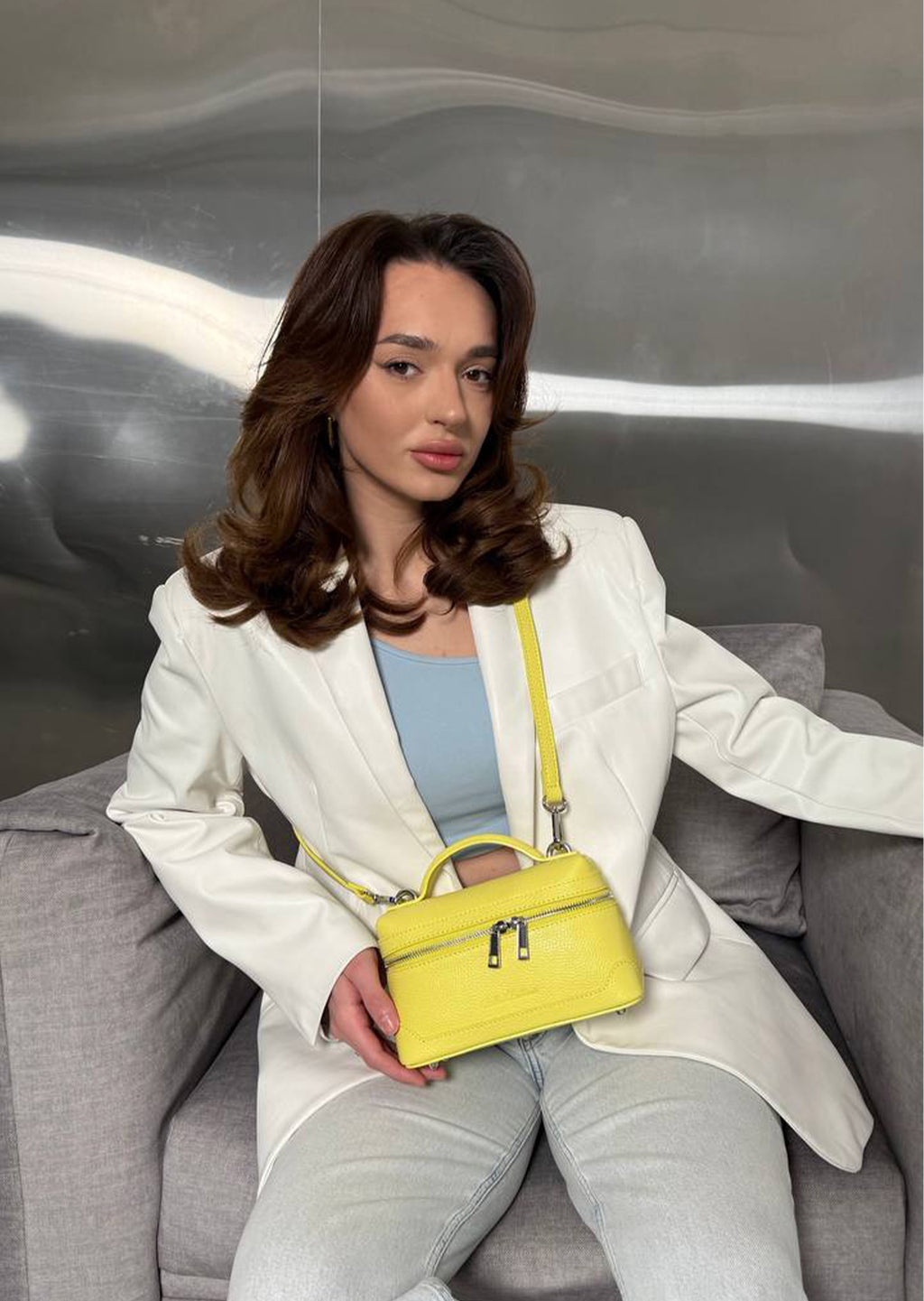 Bandolera de piel italiana Amarillo 6344-15-32