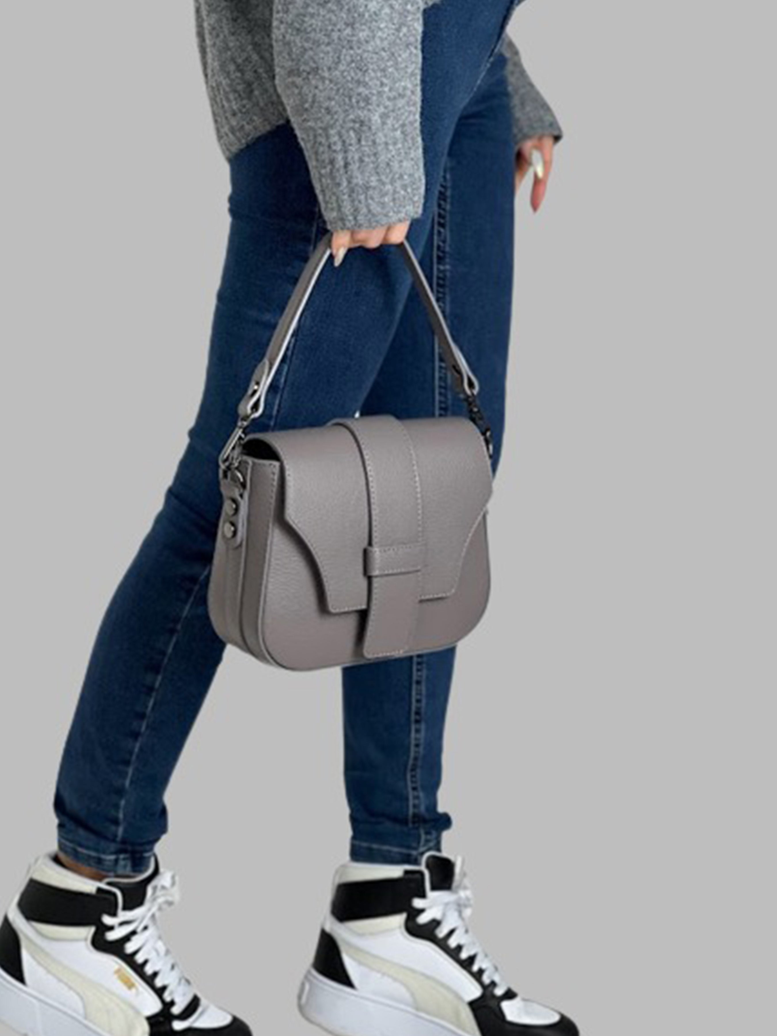 Bandolera de piel italiana Gris, Beige 3080-98-32