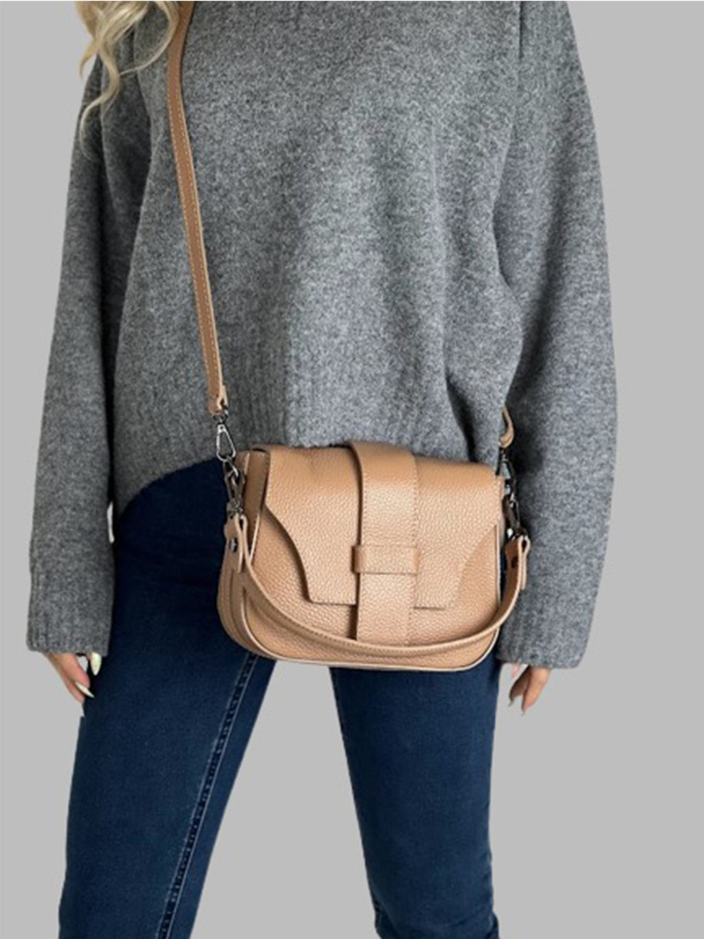 Bandolera de piel italiana Beige 3080-60-32