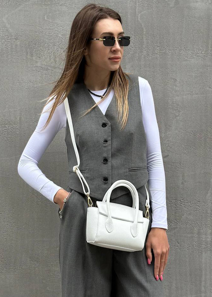 Bolso de mano de piel italiana Blanco 3458-16-32