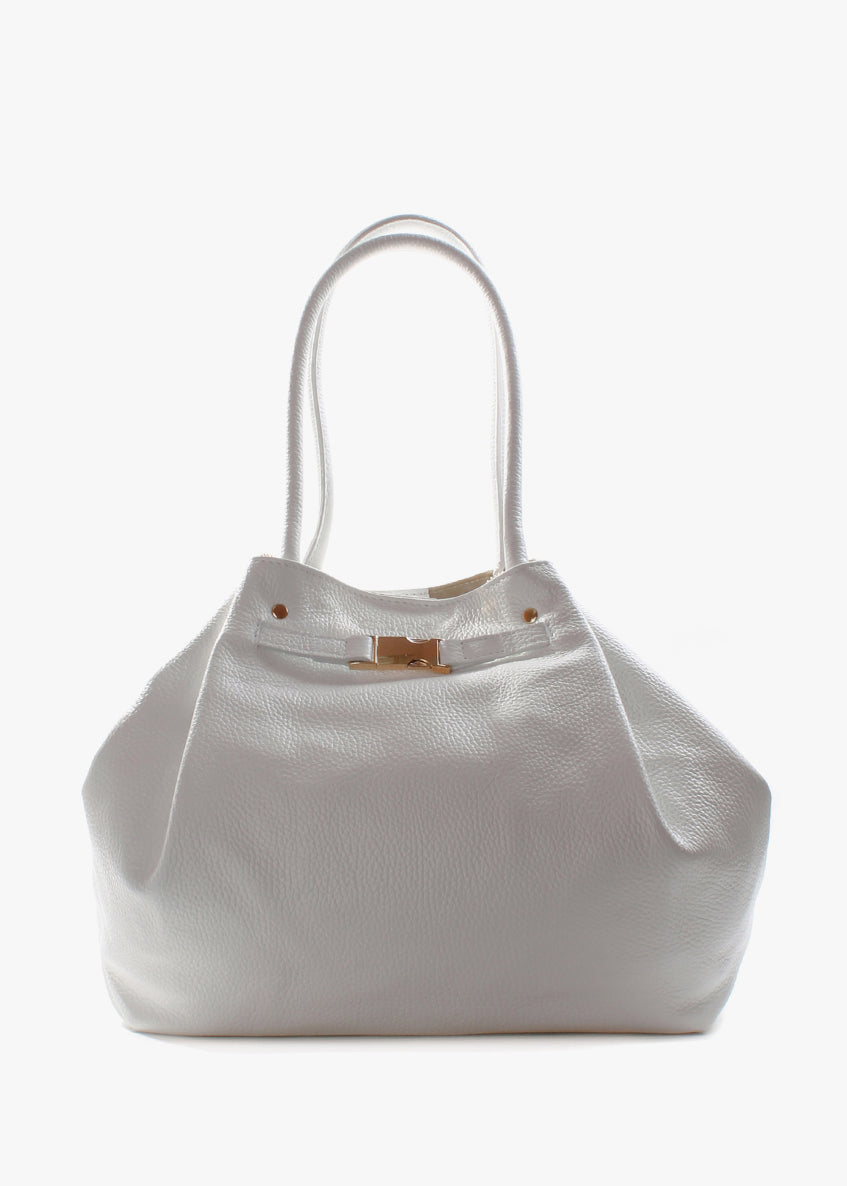 Bolso de hombro de piel italiana Blanco 7366-16-32