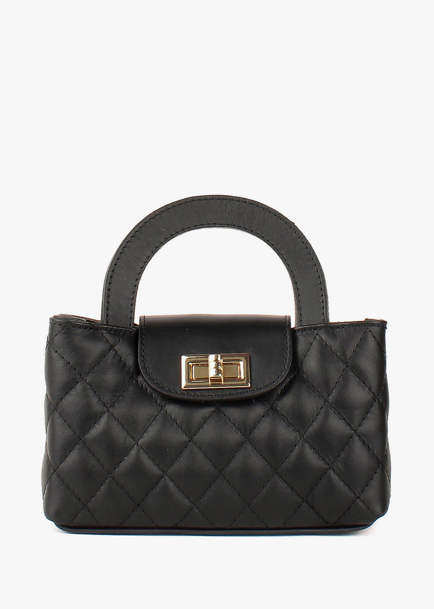 Bolso de hombro de piel italiana Negro 2237-05-37