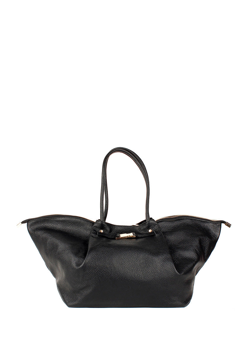 Bolso de hombro de piel italiana Negro 7366-05-32