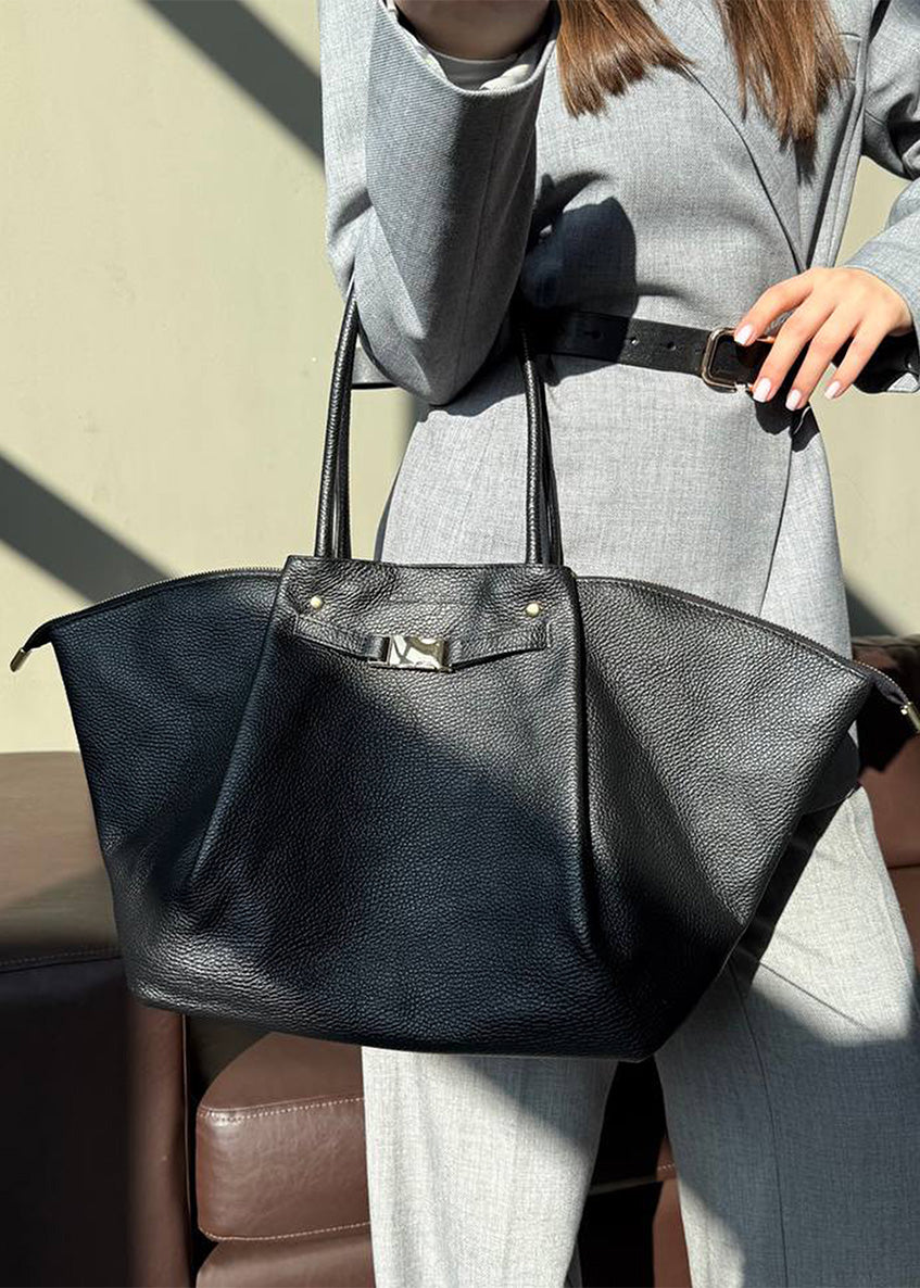 Bolso de hombro de piel italiana Negro 7366-05-32