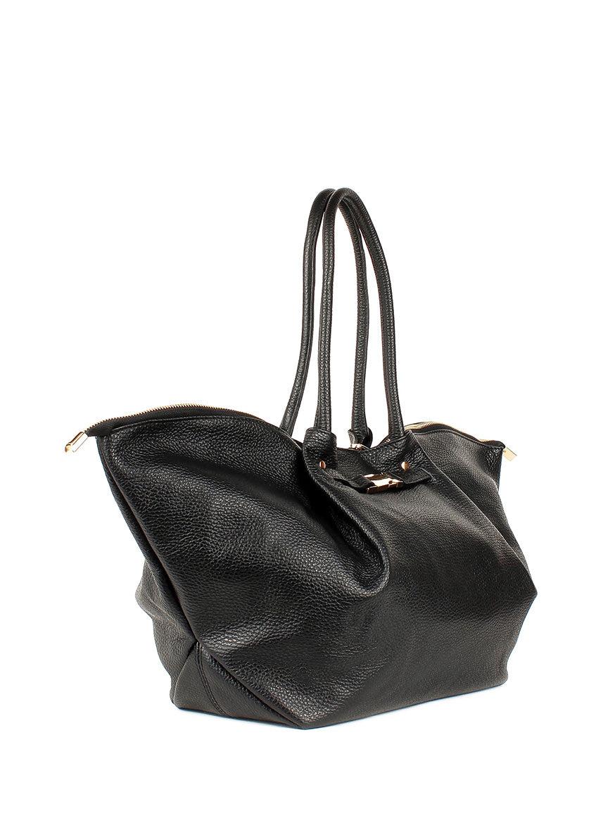 Bolso de hombro de piel italiana Negro 7366-05-32
