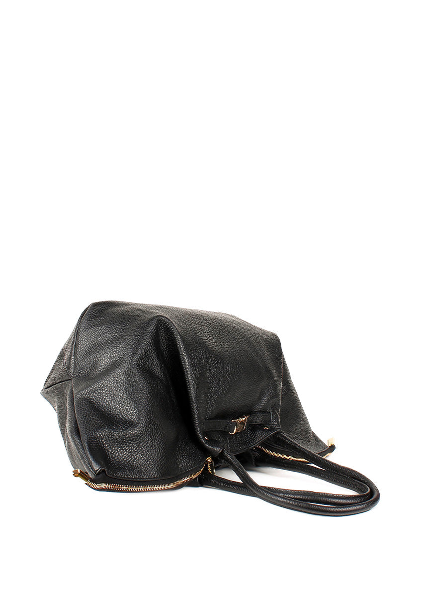 Bolso de hombro de piel italiana Negro 7366-05-32