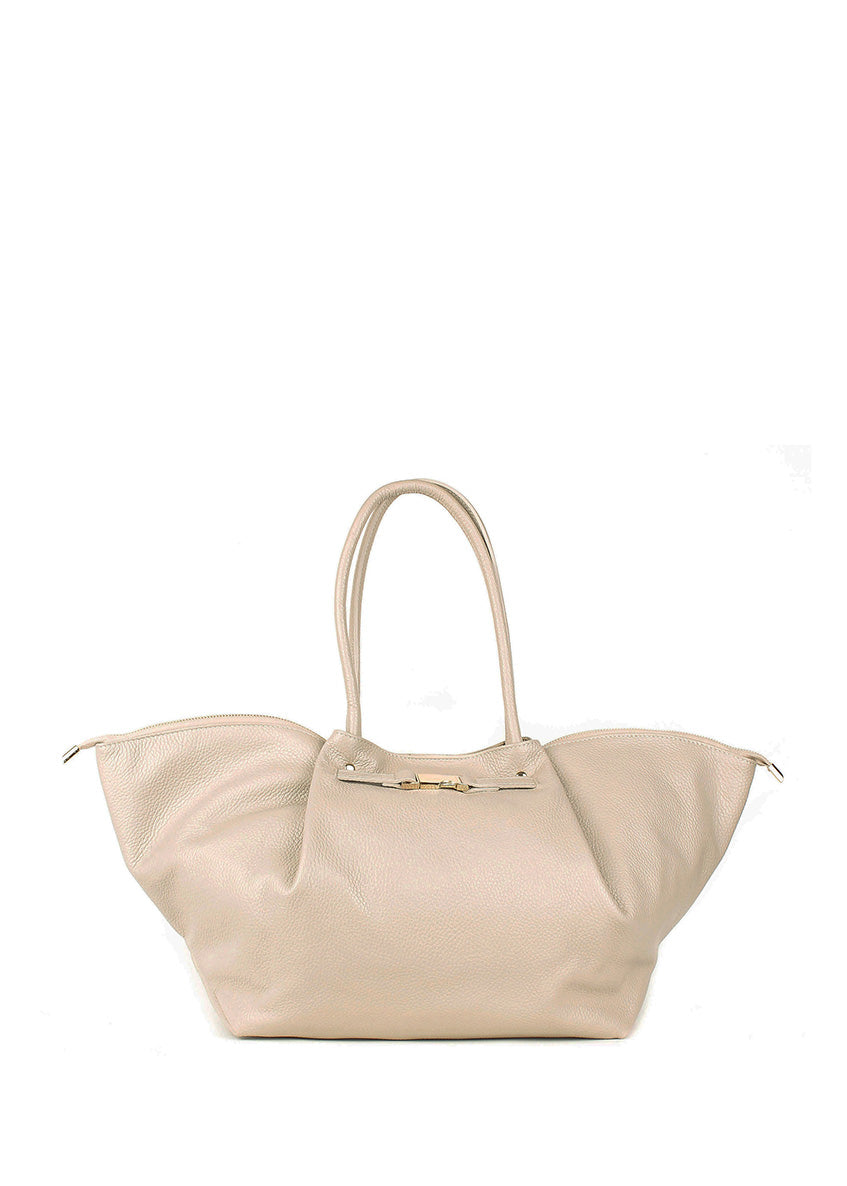 Bolso de hombro de piel italiana Beige 7366-11-32