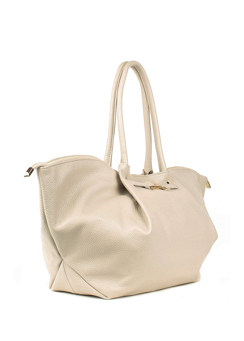 Bolso de hombro de piel italiana Beige 7366-11-32