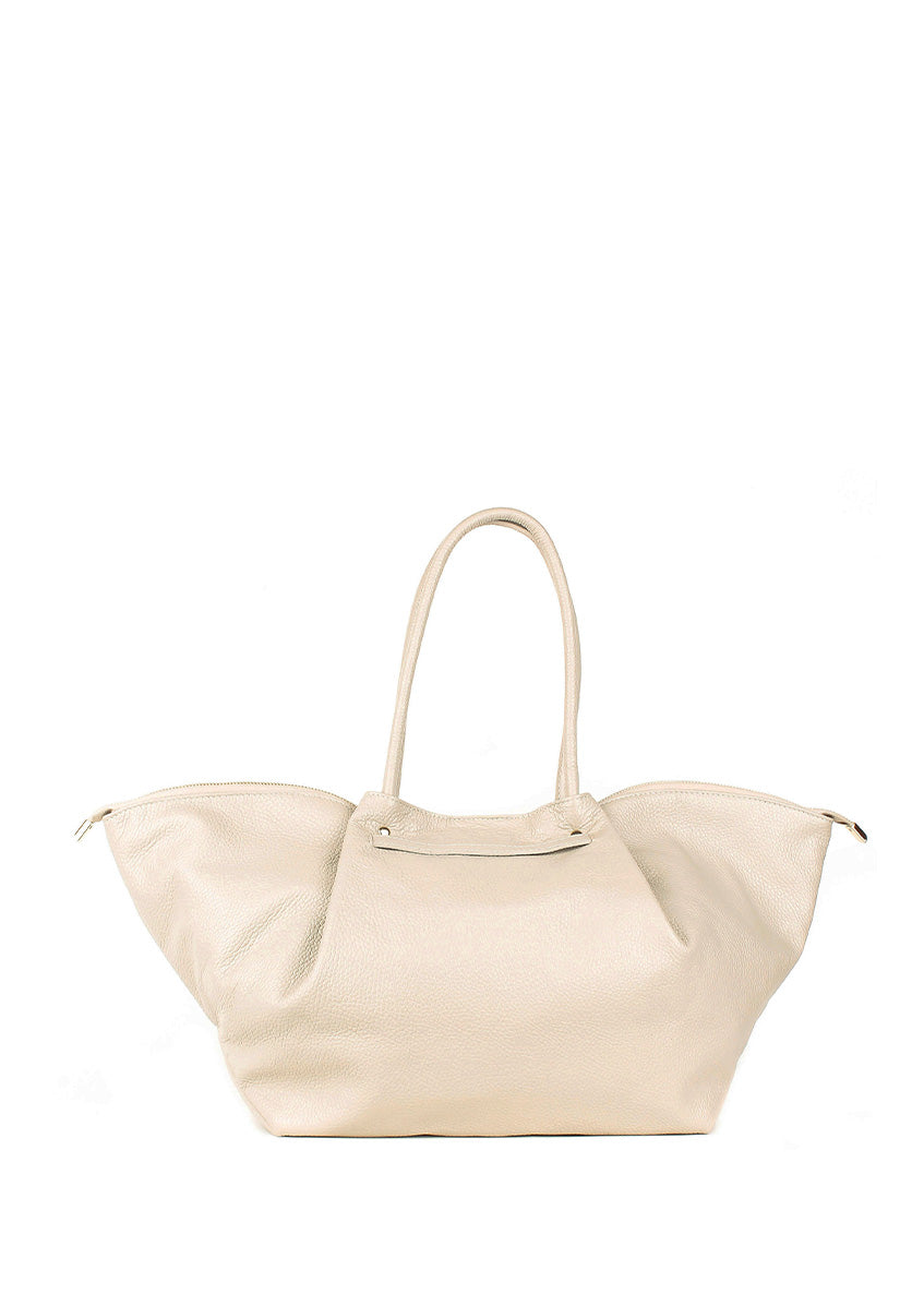 Bolso de hombro de piel italiana Beige 7366-11-32