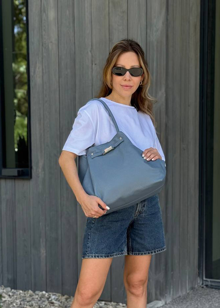 Bolso de hombro de piel italiana Темно блакитний 7366-97-32