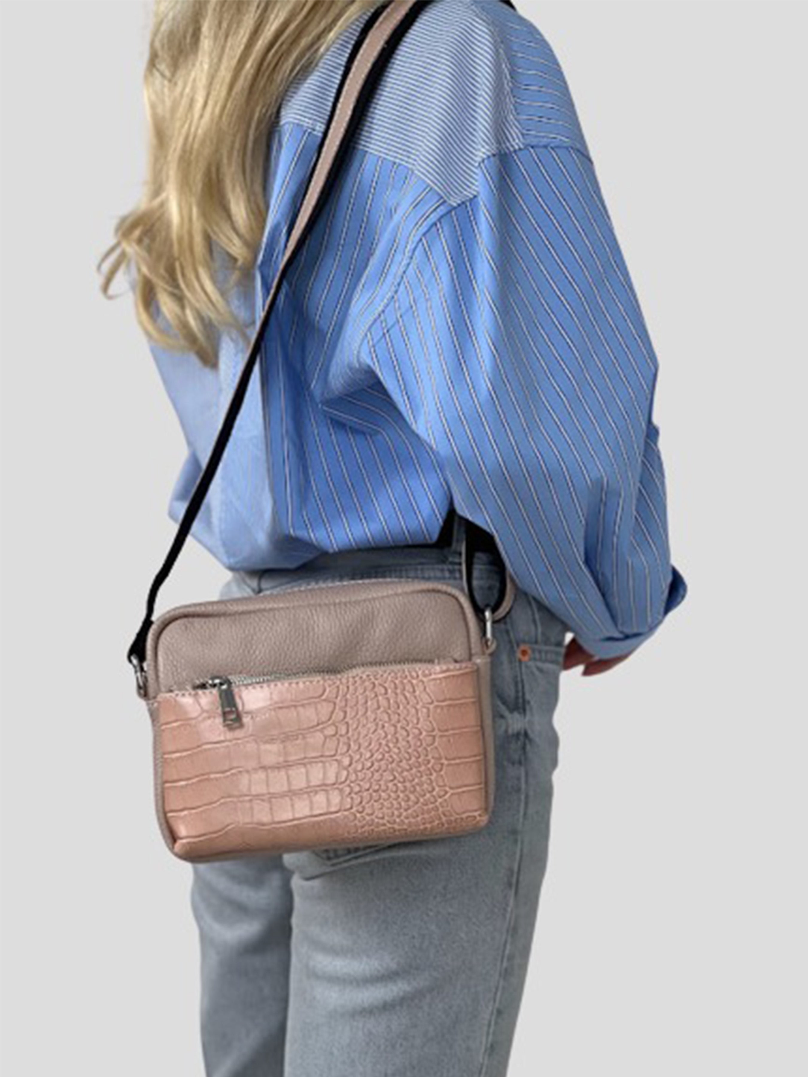 Bolso de mano de piel italiana Eis Rosa
