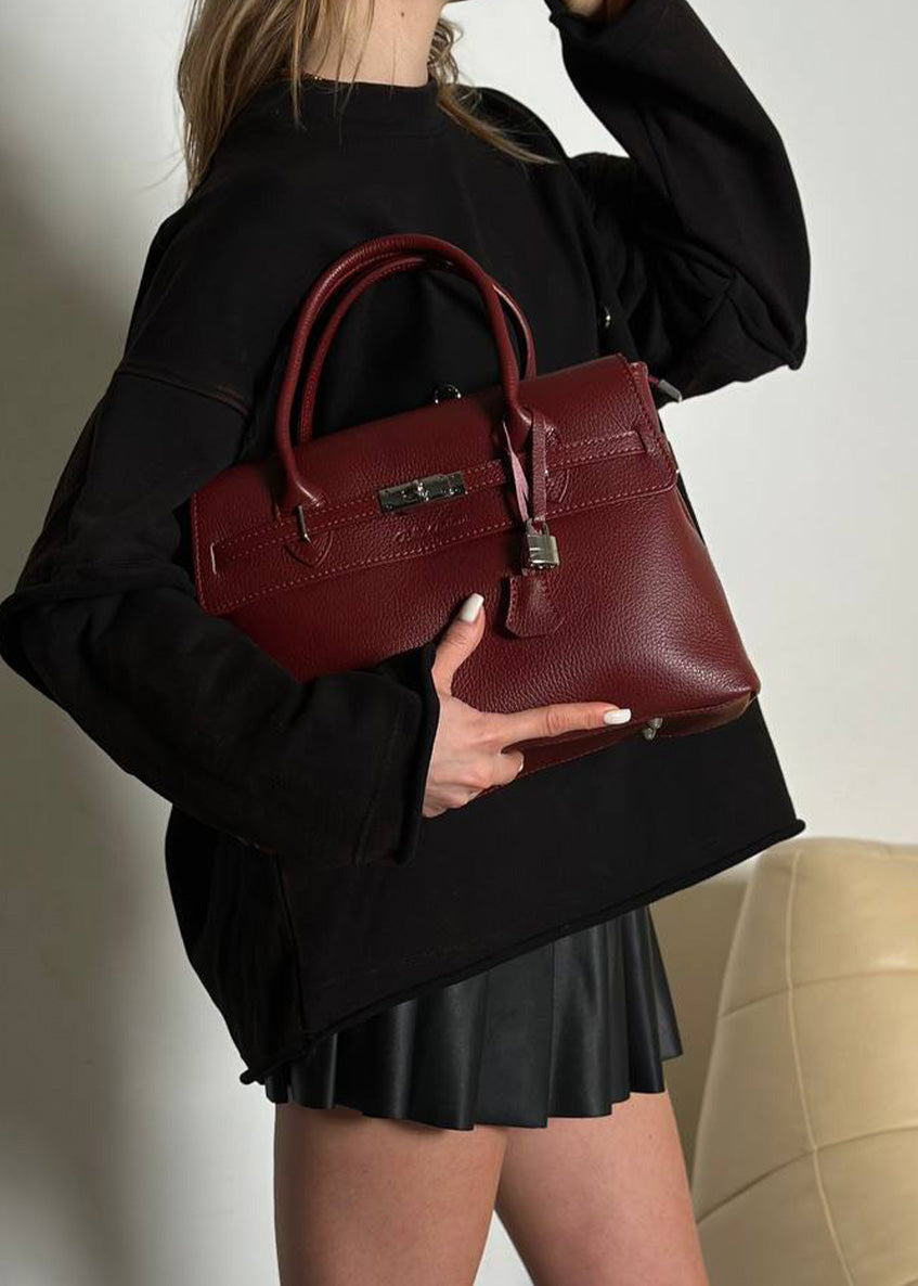 Bolso de mano de piel italiana Burgoña 5419-12-32