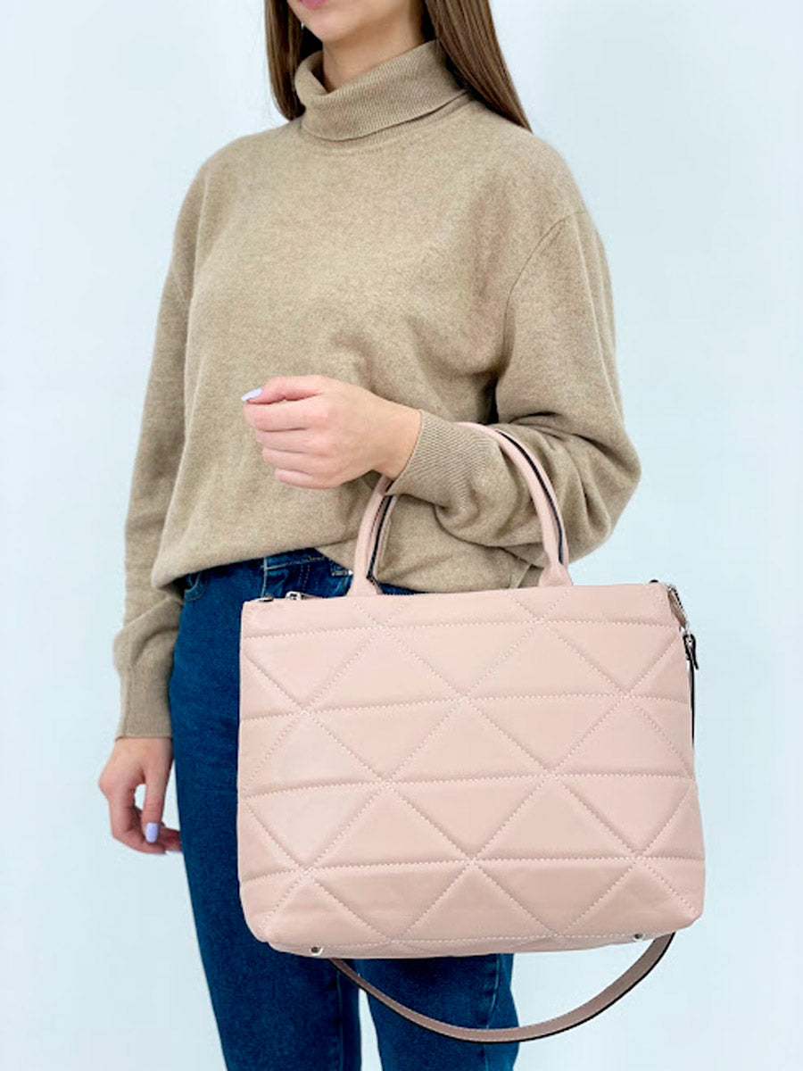 Bolso de mano de piel italiana Armonico Beige