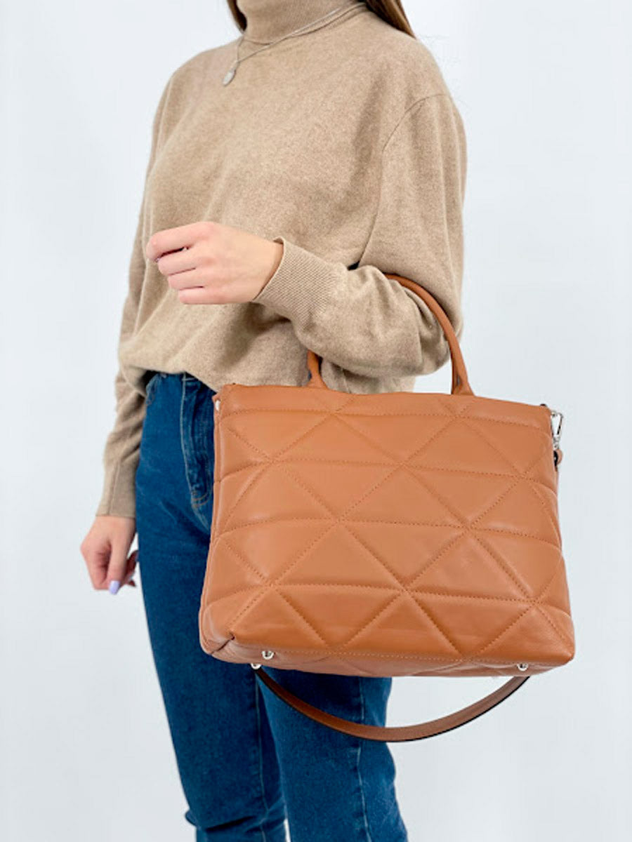 Bolso de mano de piel italiana Armonico Marrón