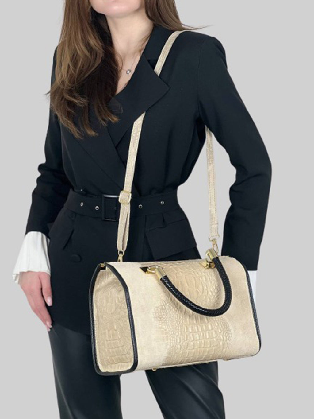 Bolso de mano de piel italiana Beige 7926-11-36