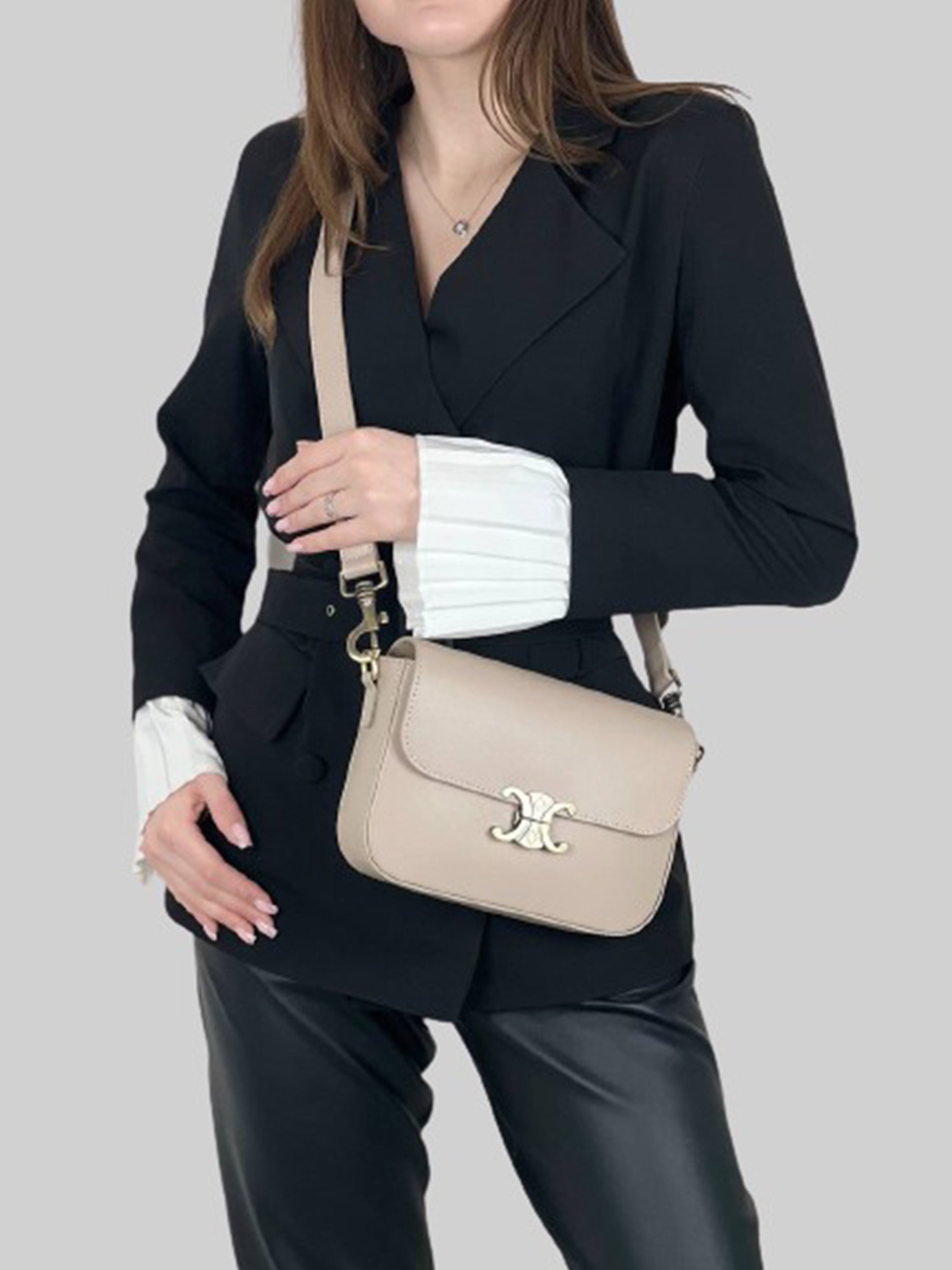 Bandolera de piel italiana Gris, Beige 4422-98-33