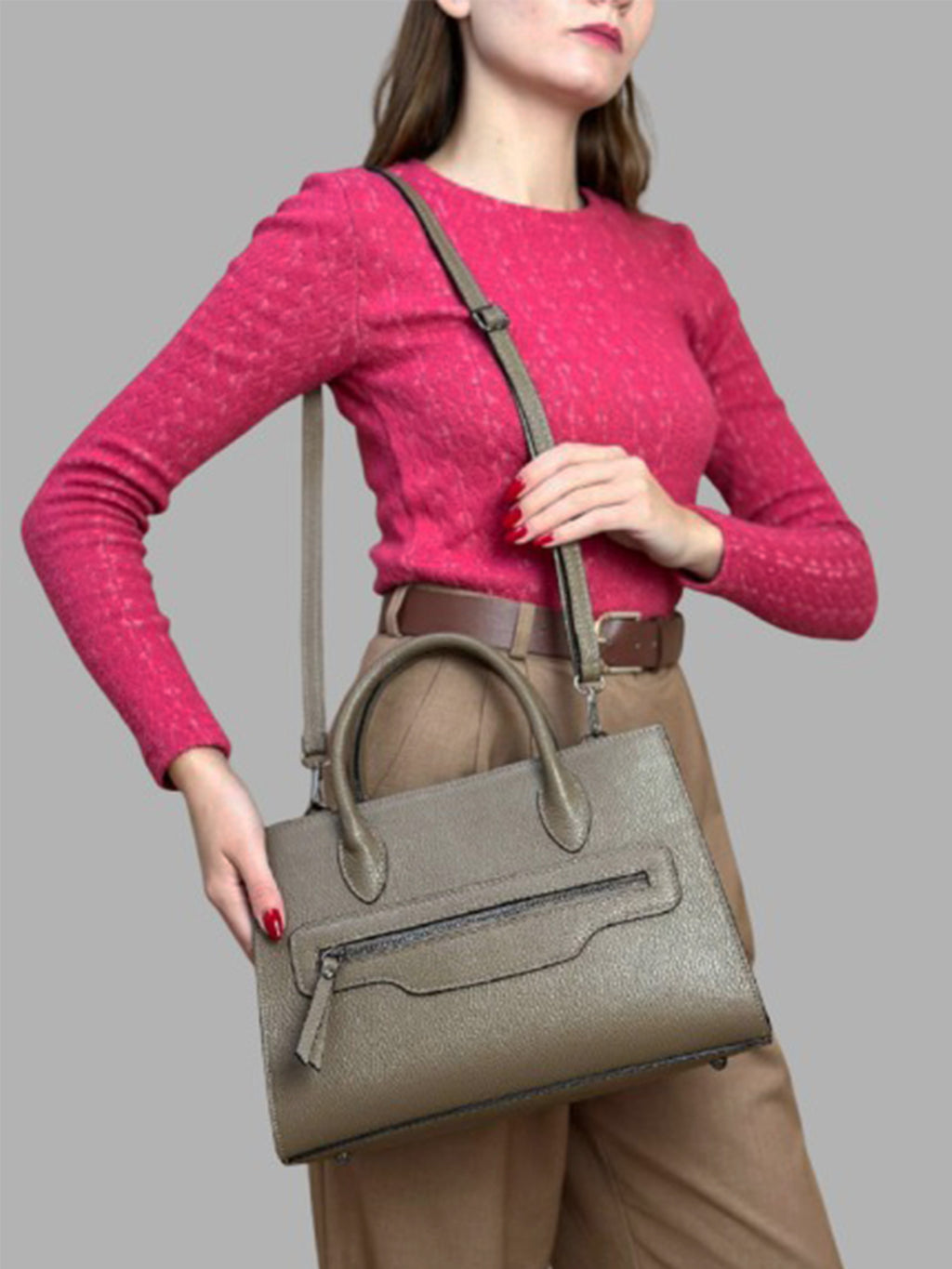 Bolso de mano de piel italiana Gris, Marrón 8230-104-32