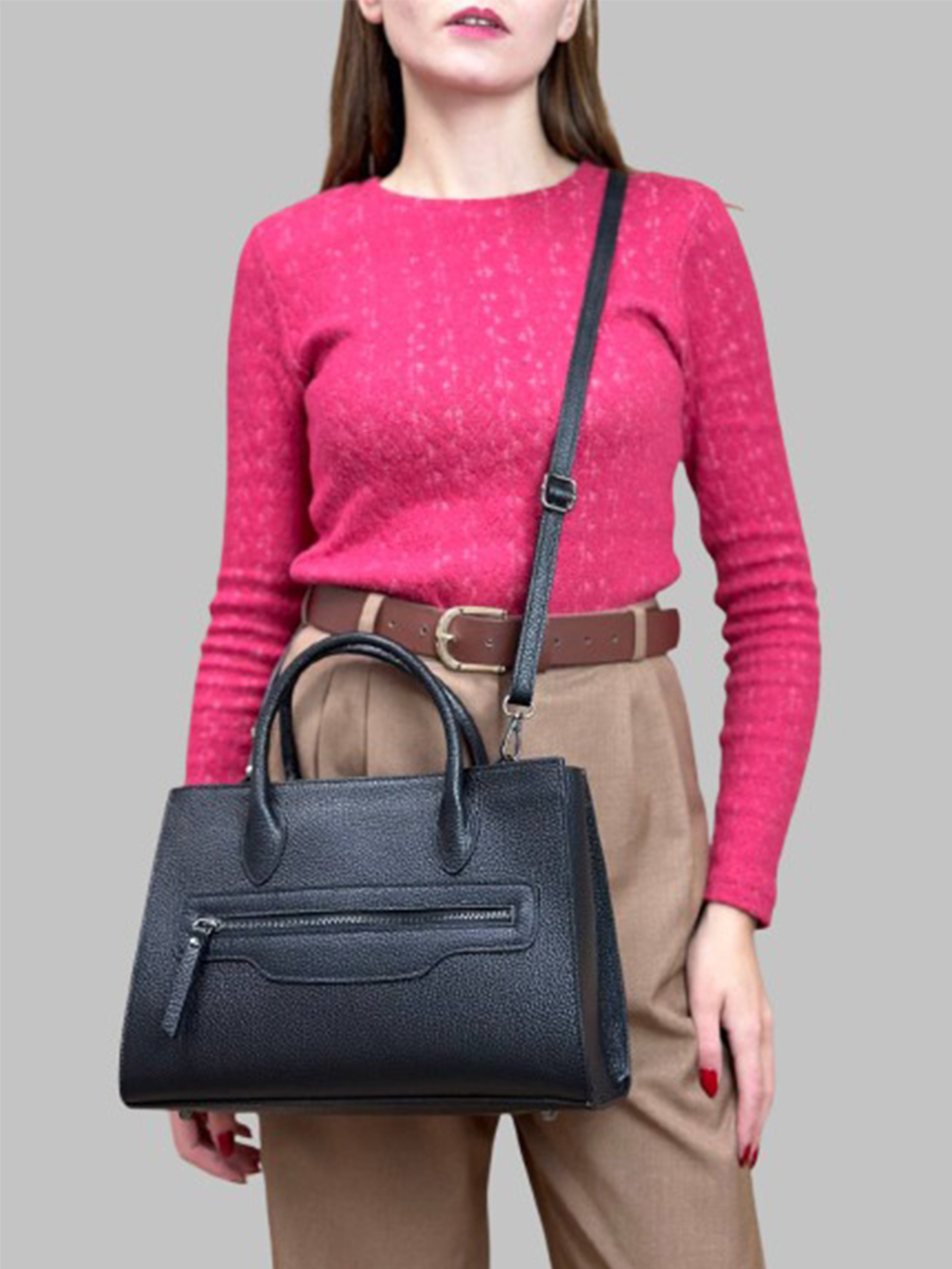 Bolso de mano de piel italiana Negro 8230-05-32