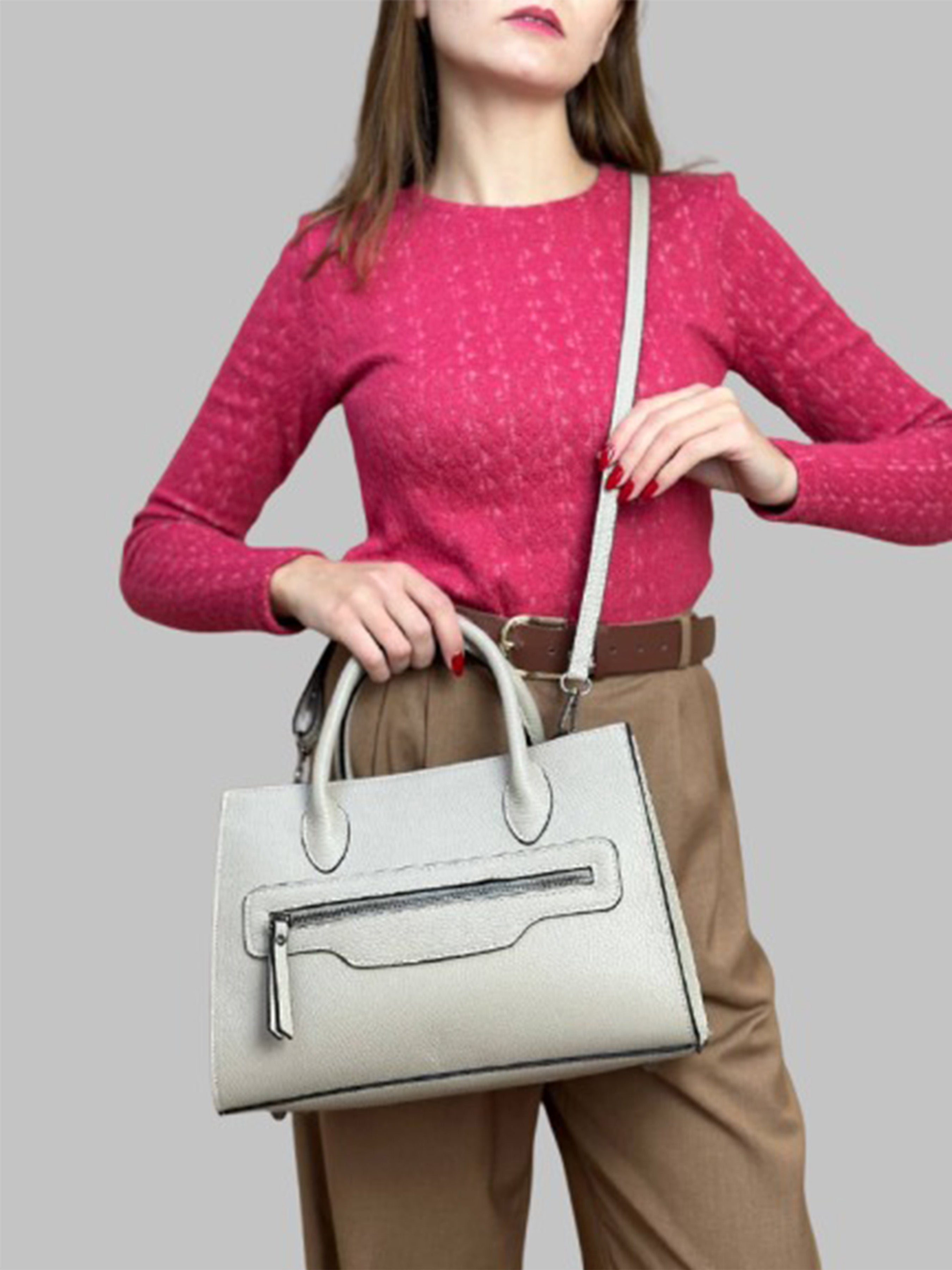 Bolso de mano de piel italiana Beige 8230-11-32