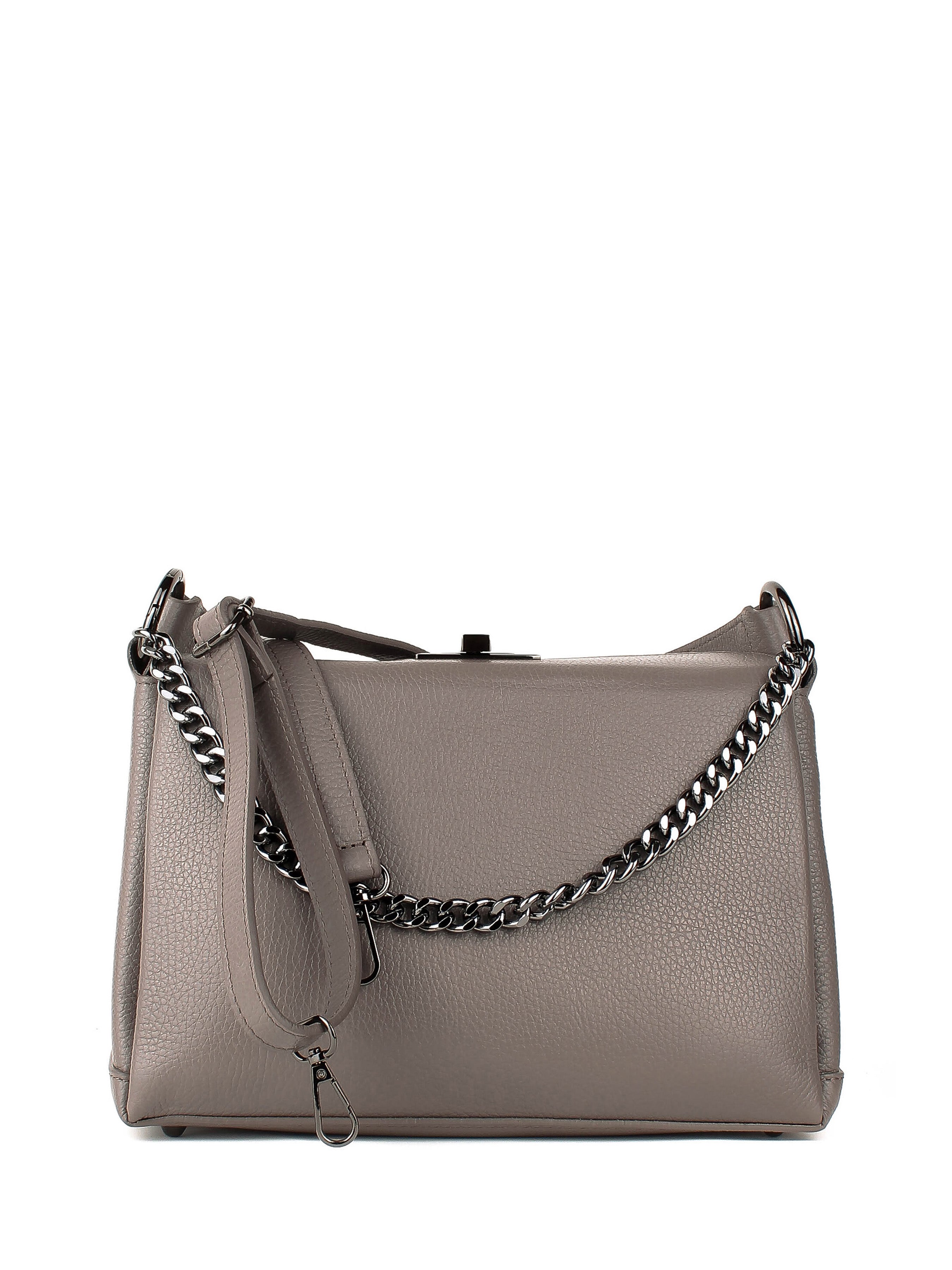 Bolso de hombro de piel italiana Gris, Beige 6336-98-32
