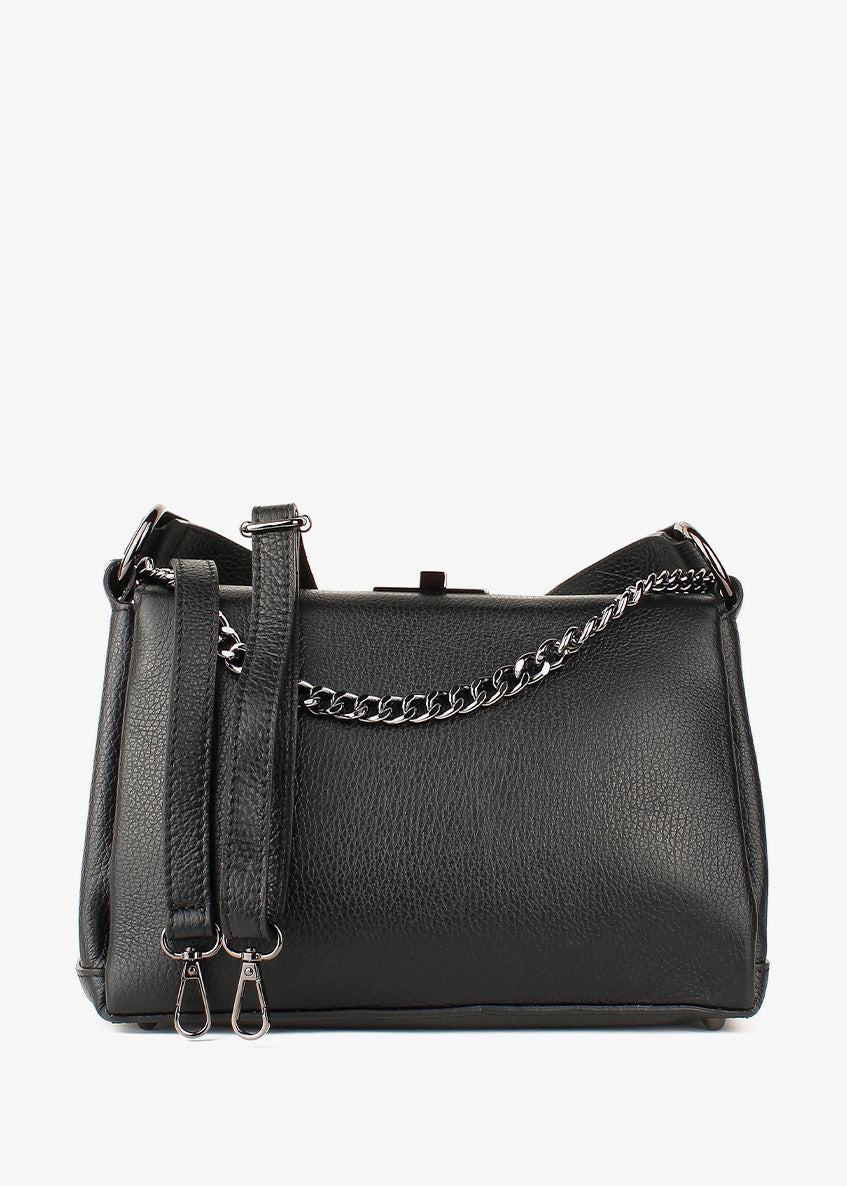 Bolso de hombro de piel italiana Negro 6336-05-32
